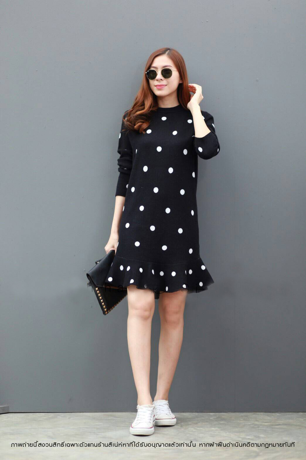 DS0114 เดรสไหมพรม เดรสแฟชั่น เดรสเกาหลี มินิเดรส เดรสสั้น (สีดำ)