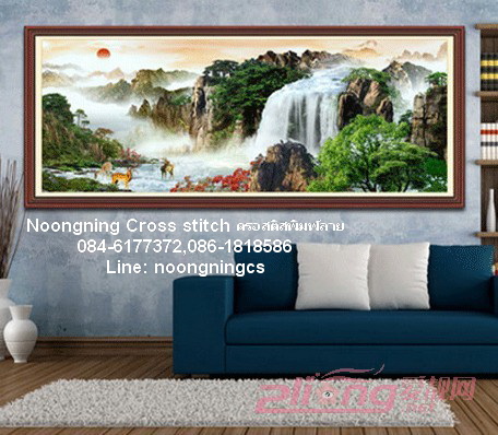 นกยูงคู่ ดอกโบตั๋น ชุดปักครอสติส พิมพ์ลาย ครอสติสจีน งานฝีมือทำที่บ้าน DIY