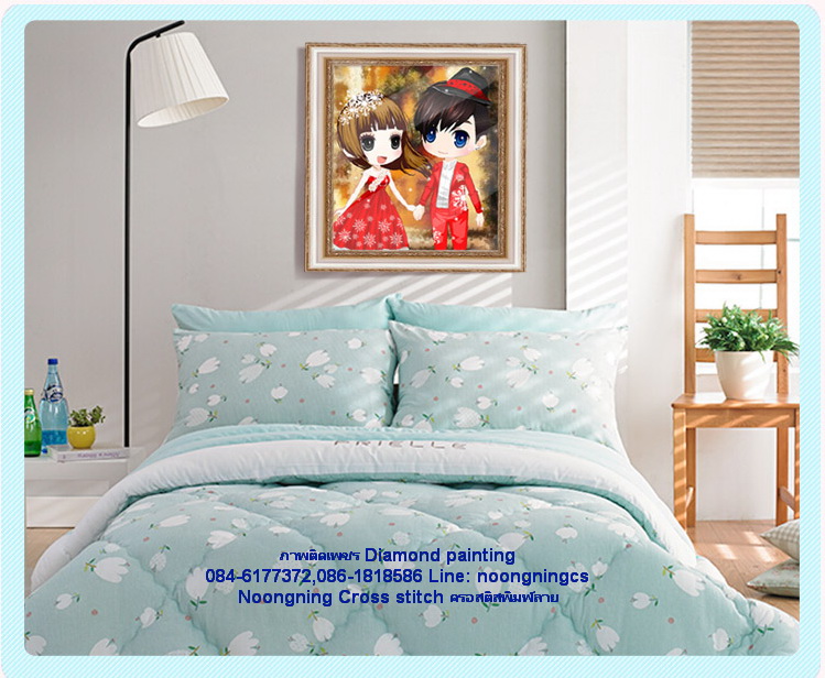 ครอบครัวหงส์เล่นน้ำ ภาพติดเพชร Diamond paintingครอสติสคริสตัล Diamond painting โมเสก ภาพติดเพชร งานฝีมือ DIY