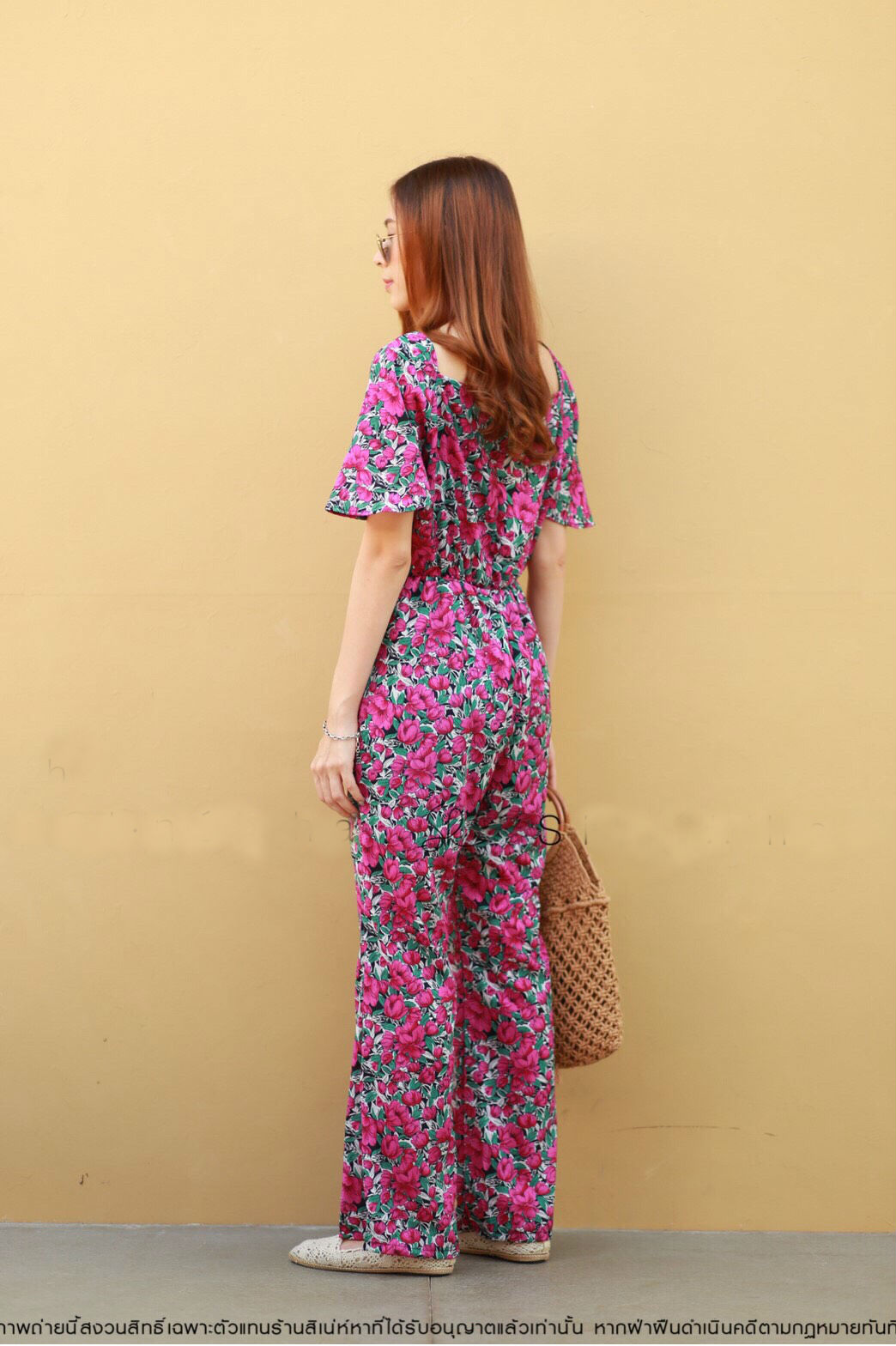 JS0085 จั๊มสูทขายาว จั๊มสูทออกงาน จั๊มสูทเกาหลี จั๊มสูทลายดอก จั๊มสูทแฟชั่น