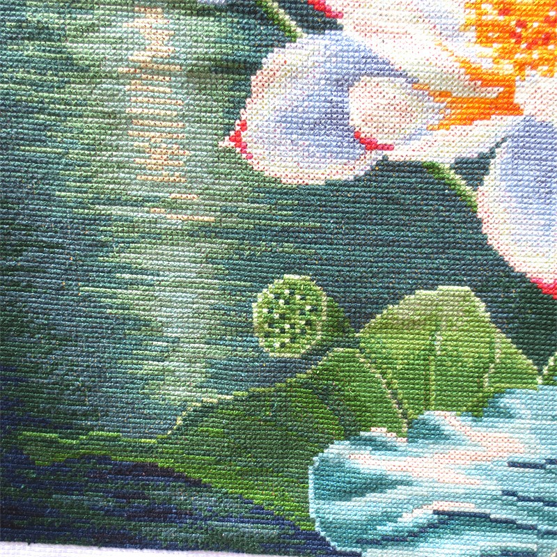 ดอกบัวหลวง มงคล ชุดปักครอสติส พิมพ์ลาย ครอสติสจีน งานฝีมือทำที่บ้าน DIY