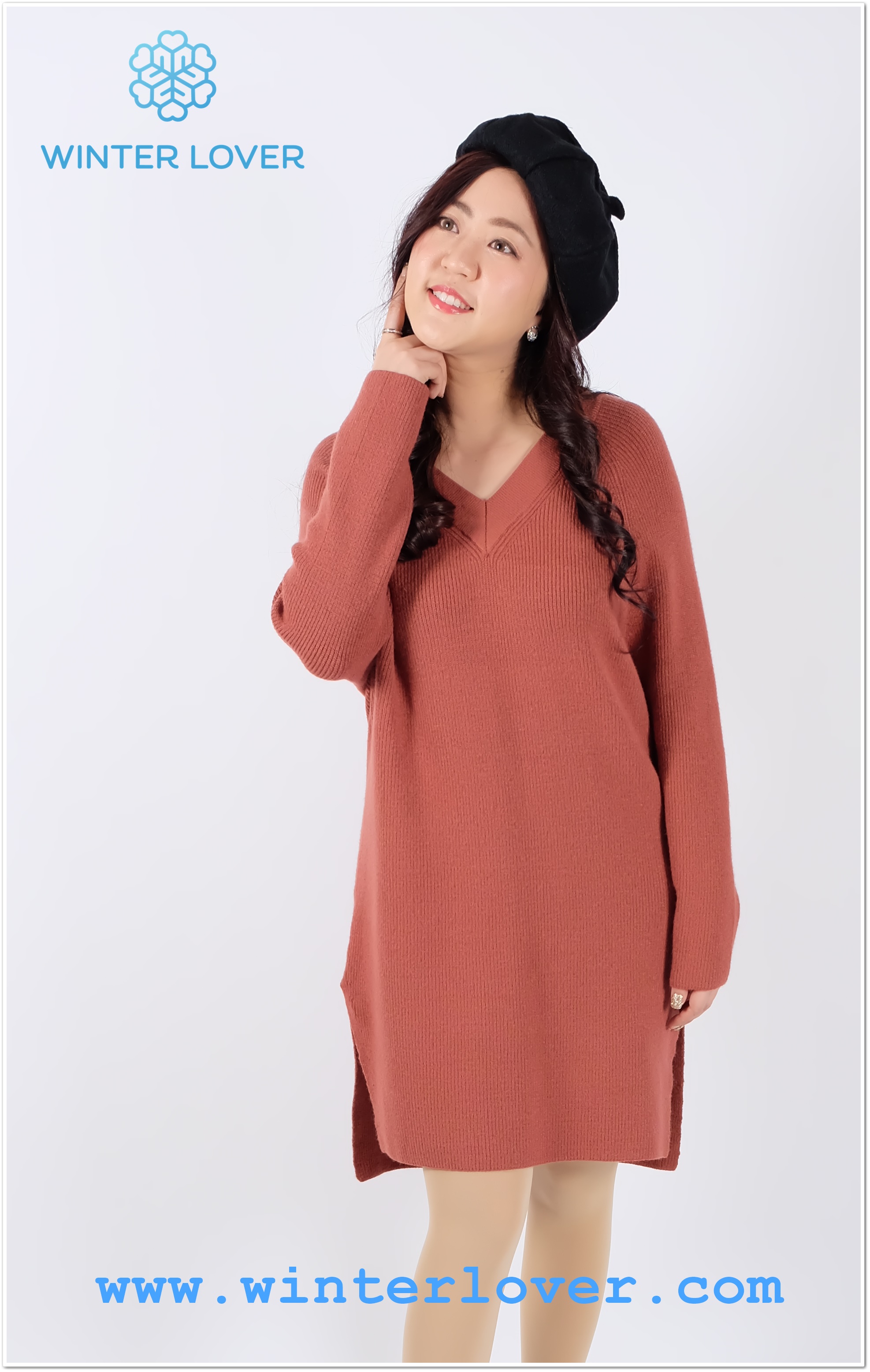 ชุดเดรสไหมพรมยาวคอวี สวยคลาสสิค แขนยาวตรง สวยหรู(พร้อมส่ง)(Free Size สาวอวบอ้วน)
