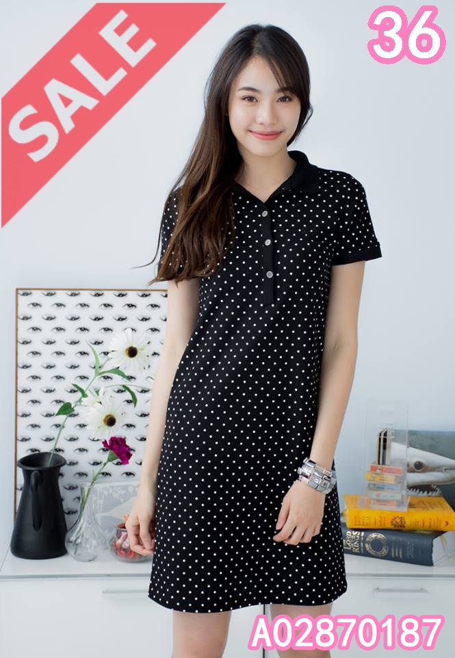 SaLe A02870187 (Whenever) ชุดเดรสสั้นพิมพ์ลายจาก Aries50 ผลิตจากผ้า Cotton ผสม Polyester เนื้อผ้าอย่างดีนุ่มมือ ปกคอเนื้อนุ่มไม่แข็งไม่ม้วน พิมพ์ลายจุด ทรงสวยใส่ได้ทุกโอกาส - คอปกติดกระดุม 4 เม็ด - แขนสั้น - ทรงใส่สบาย - ไม่มีซับใน - ใส่แบบสวม รอบอก x รอบ