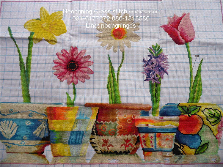 ด.ญ.เป่าดอกไม้ ชุดปักครอสติส พิมพ์ลาย ครอสติสจีน งานฝีมือทำที่บ้าน DIY