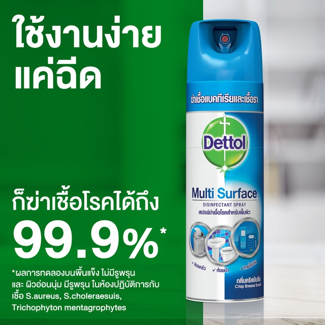 เดทตอล สเปรย์ฆ่าเชื้อโรค ดิสอินเฟคแทนท์ กลิ่นคริสป์บรีซ 225มล. (3 ขวด)
