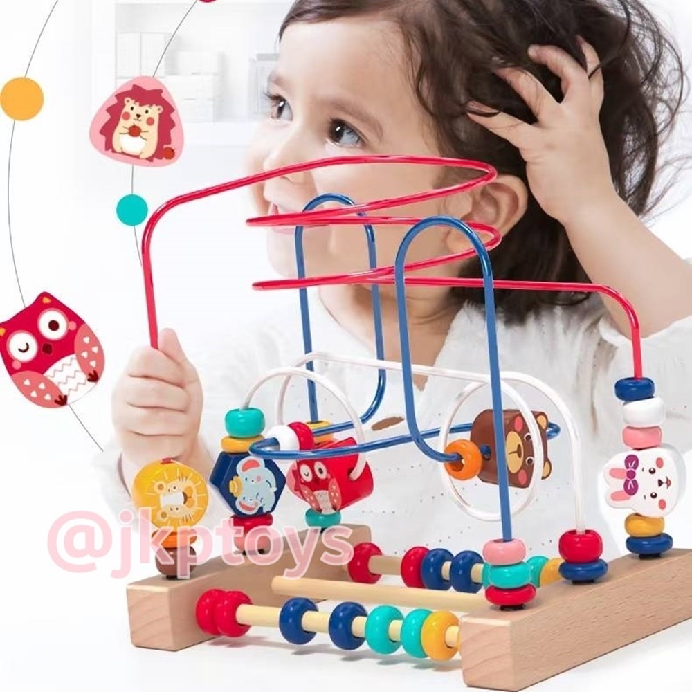 ของเล่นไม้เสริมพัฒนาการ ขดลวดลูกปัดลายสัตว์ ผลไม้ รถ