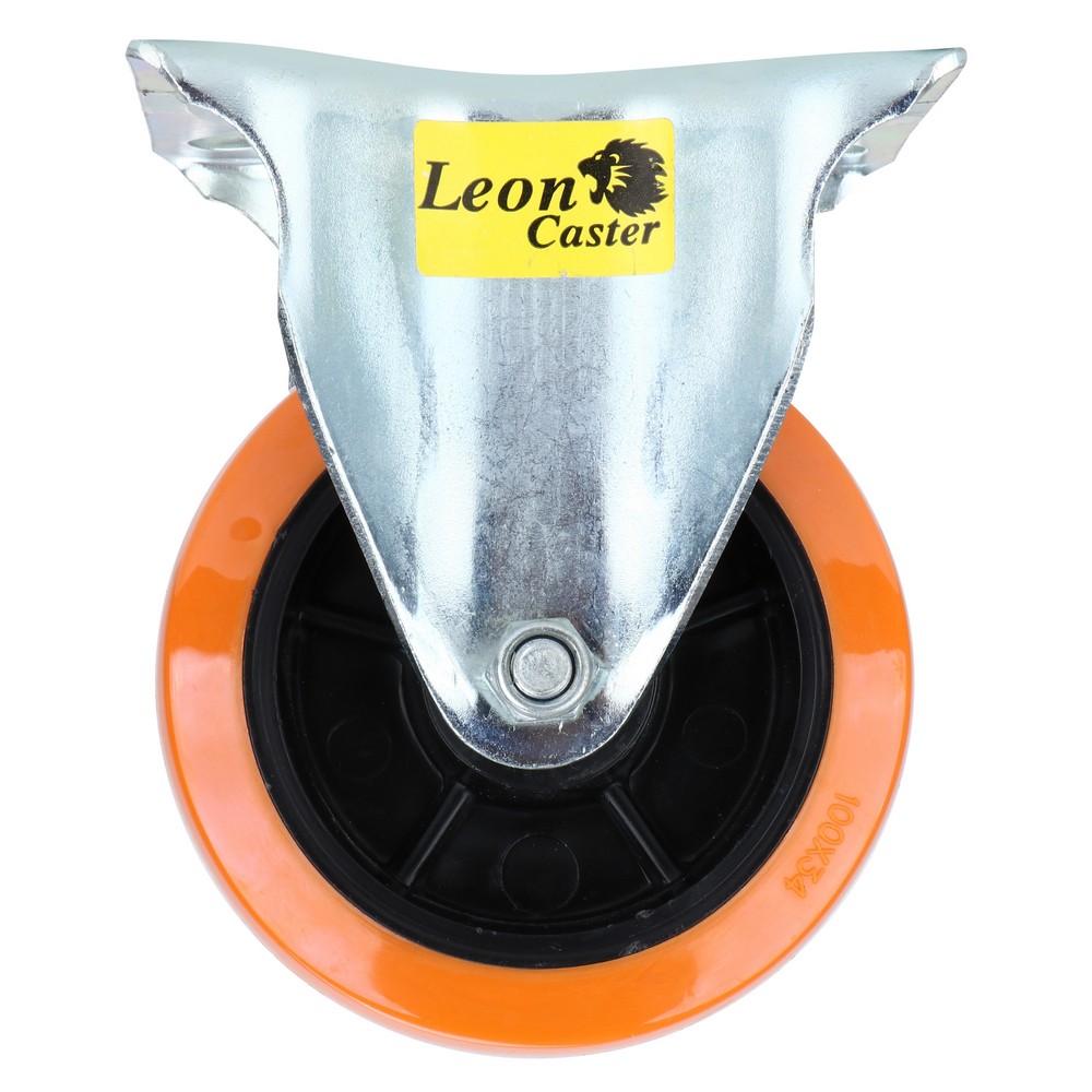อะไหล่ เฟอร์นิเจอร์ ลูกล้อโพลียูรีเทน LEON แป้นตาย สีส้ม 4" PLATE FIX POLYURETHANE WHEELLEON ORANGE 4"