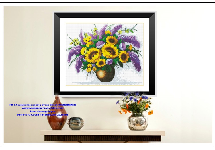 ดอกโบตั๋น มงคล ชุดปักครอสติส พิมพ์ลาย ครอสติสจีน งานฝีมือทำที่บ้าน DIY