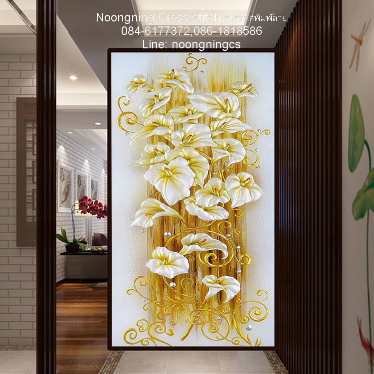 ดอกไม้ ชุดปักครอสติส พิมพ์ลาย ครอสติสจีน งานฝีมือทำที่บ้าน DIY