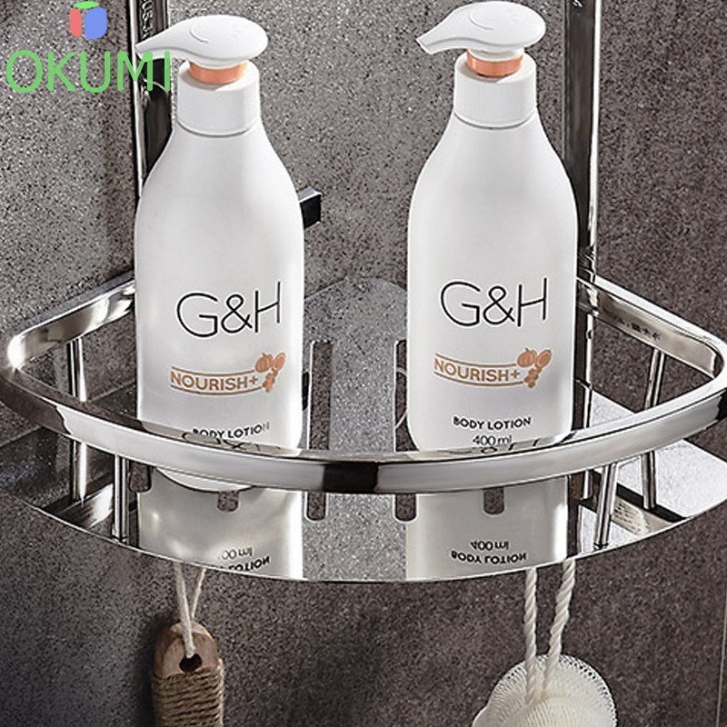 OKUMI_ ชั้นวางของในห้องน้ำ ชั้นเข้ามุม ชั้นวางของ สแตนเลส304 อลูมิเนียมชั้นวางของห้องน้ำ