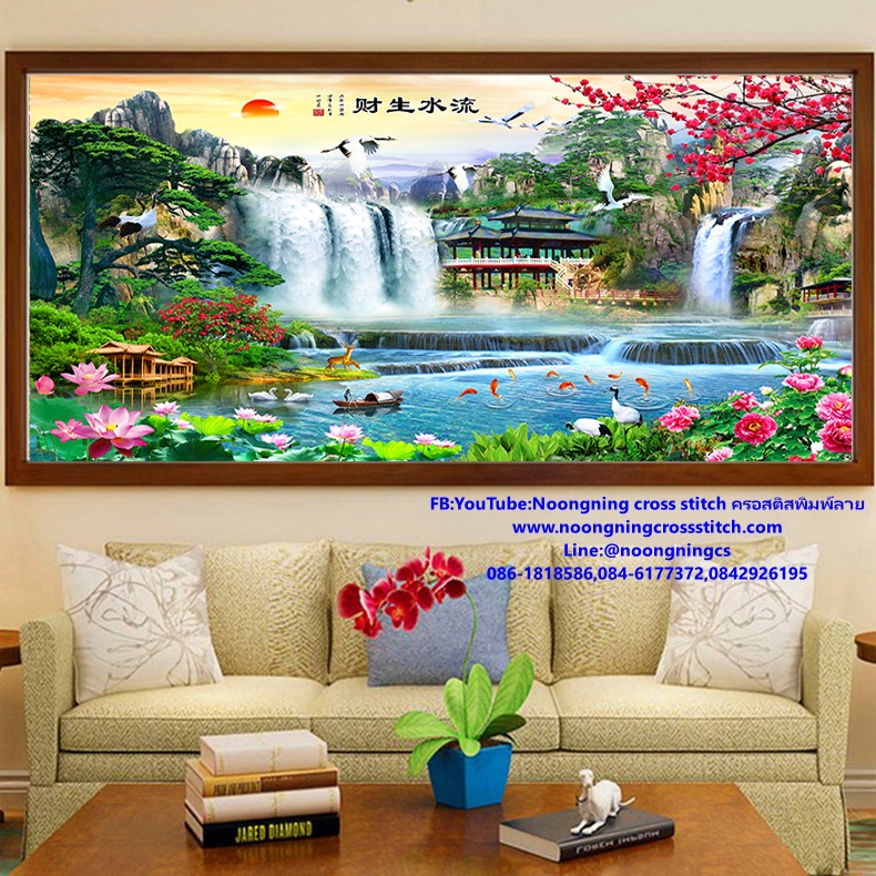 กวางแม่ลูก มงคล ชุดปักครอสติส พิมพ์ลาย ครอสติสจีน งานฝีมือทำที่บ้าน DIY