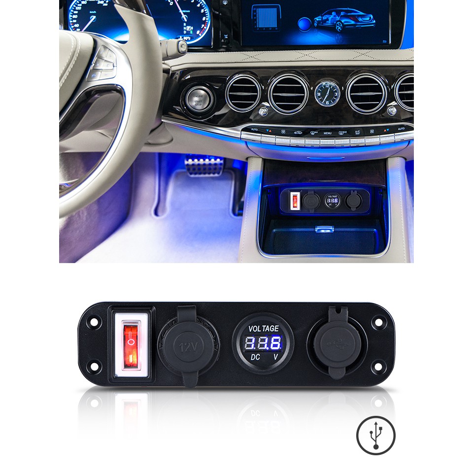 !!สินค้าขายดี!! สวิตช์อเนกประสงค์ติดรถยนต์,รถจักรยานยนต์ หัวชาร์จ USB 4-in-1 Rocker Switch