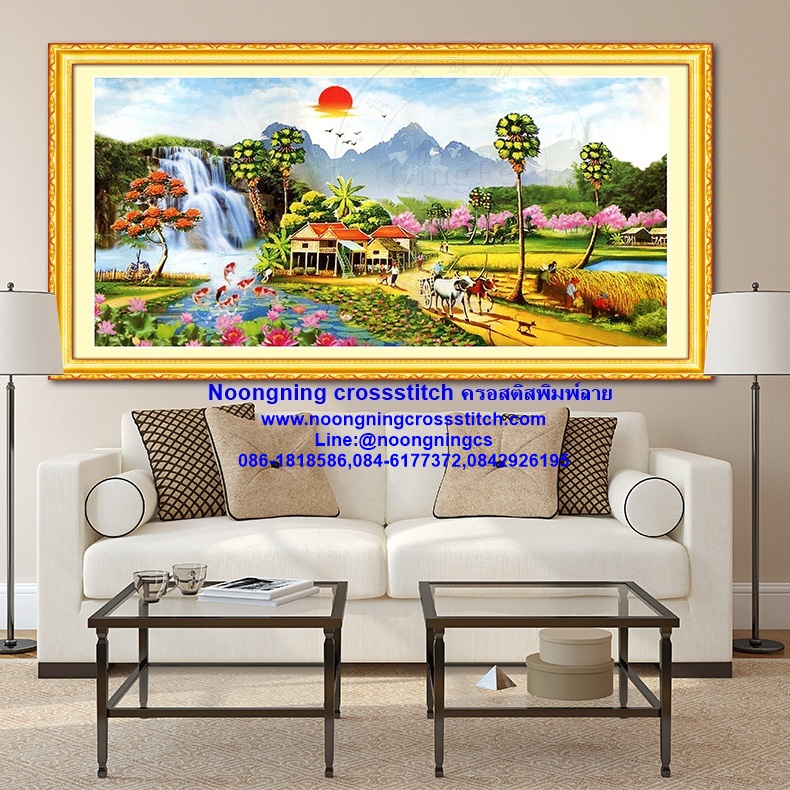 วิวชนบท ทุ่งนา ชุดปักครอสติส พิมพ์ลาย ครอสติสจีน งานฝีมือทำที่บ้าน DIY