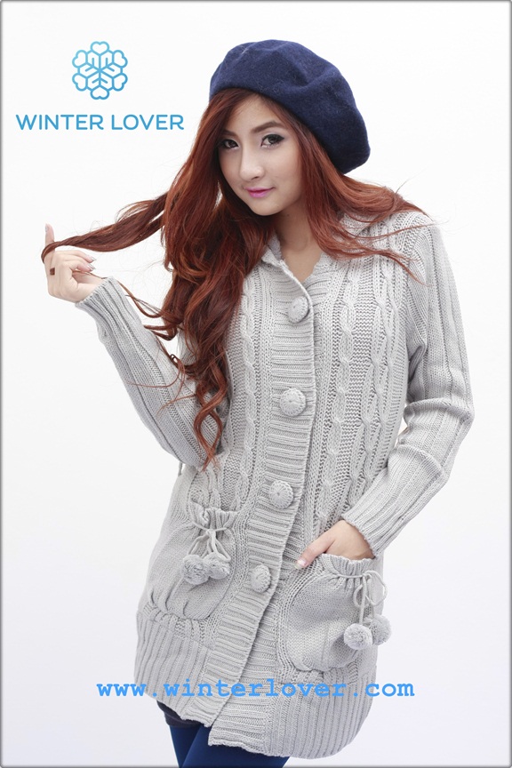 เสื้อคลุมไหมพรมคาร์ดิแกน สีเทา ทรงยาวแขนยาวพร้อมหมวกฮูด ด้านในบุขน อุ่น นุ่ม (พร้อมส่ง)(Free Size)