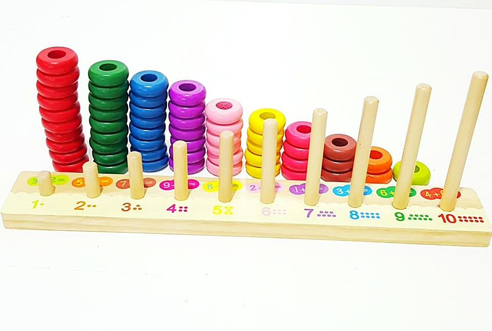 ของเล่นไม้ เสริมพัฒนาการลูกคิดไม้สวมหลักนับเลข 10 เเถว