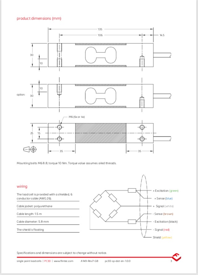 PC30 Single Point Load Cell (7 – 100kg)