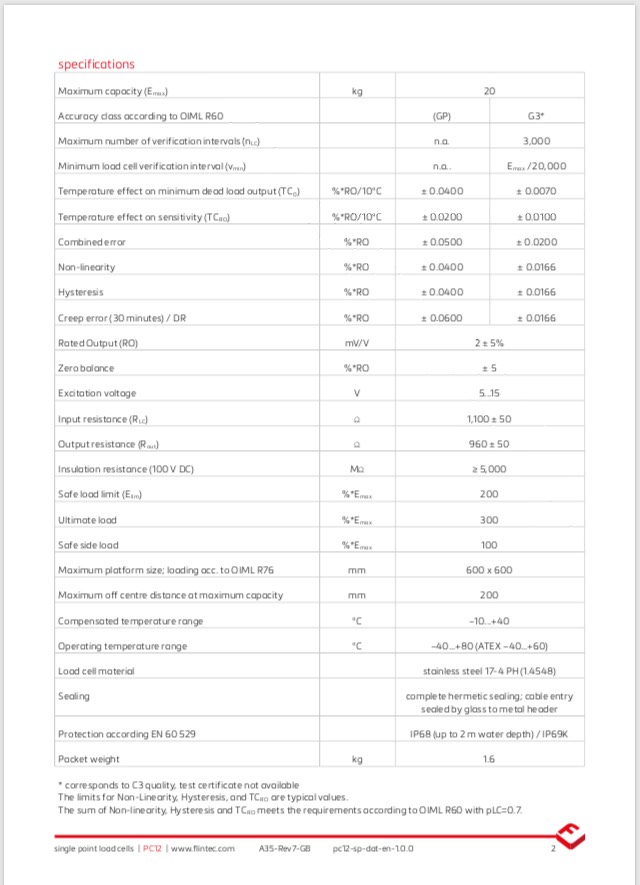 PC12 Single Point Load Cell (20kg)