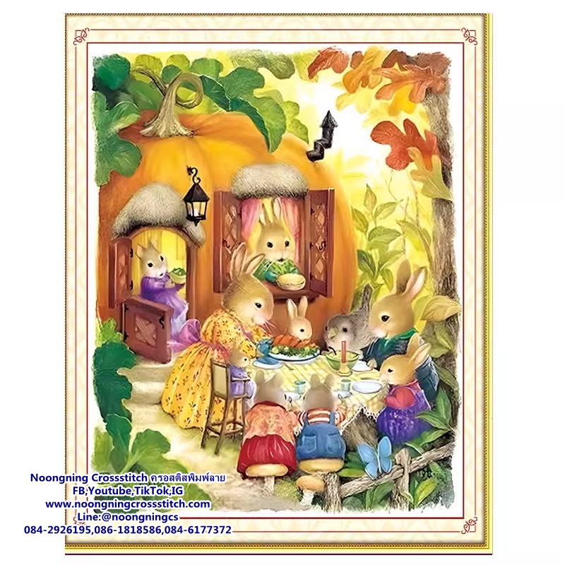ครอบครัวกระต่าย ชุดปักครอสติช พิมพ์ลาย ครอสติสจีน งานฝีมือ DIY