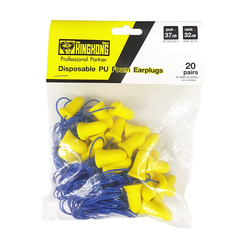 ที่อุดหู PU พร้อมสาย (ถุง 20 คู่) YL - NOILESS GIANT KINGKONG JY-098C-Q (20YL) 1.5*1.5*2.7cm. เหลือ Personal Protective