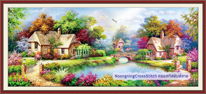 หมู่บ้านอันแสนสุข ครอสติสคริสตัล Diamond painting โมเสก ภาพติดเพชร งานฝีมือทำที่บ้าน DIY