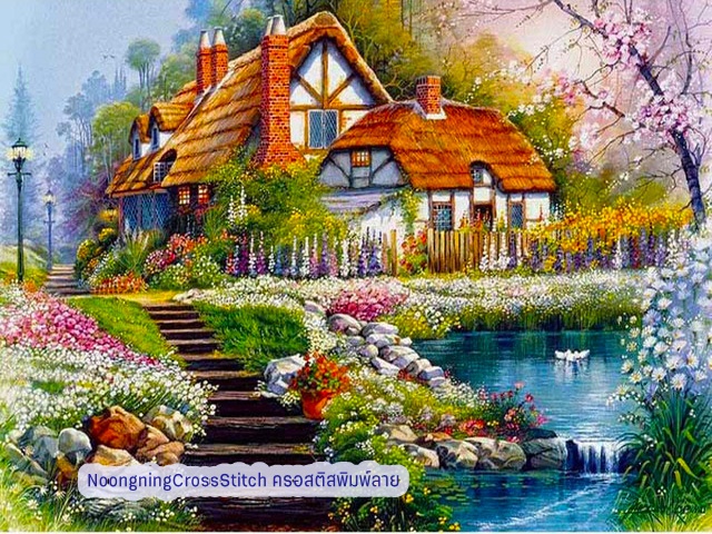 บันไดสู่บ้านแสนอบอุ่น ครอสติสคริสตัล Diamond painting โมเสก ภาพติดเพชร งานฝีมือทำที่บ้าน DIY