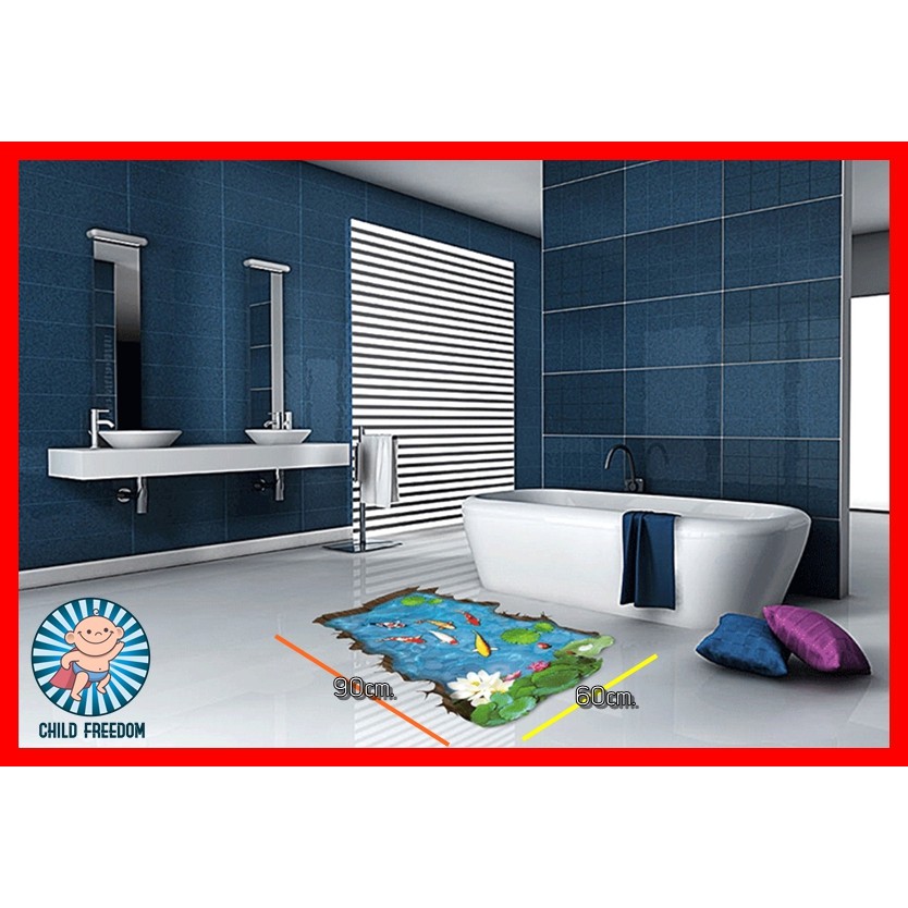 Wall Sticker วอลเปเปอร์สติกเกอร์ ตกแต่งผนังราคาส่ง รูปวาด 3D สามมิติ สติ๊กเกอร์ติดผนัง บ่อบัว ปลาคราฟ ของแต่งบ้าน