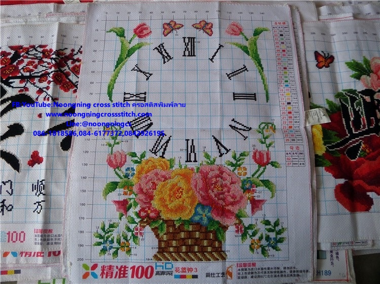 นาฬิกาดอกไม้ ชุดปักครอสติส พิมพ์ลาย ครอสติสจีน งานฝีมือทำที่บ้าน DIY