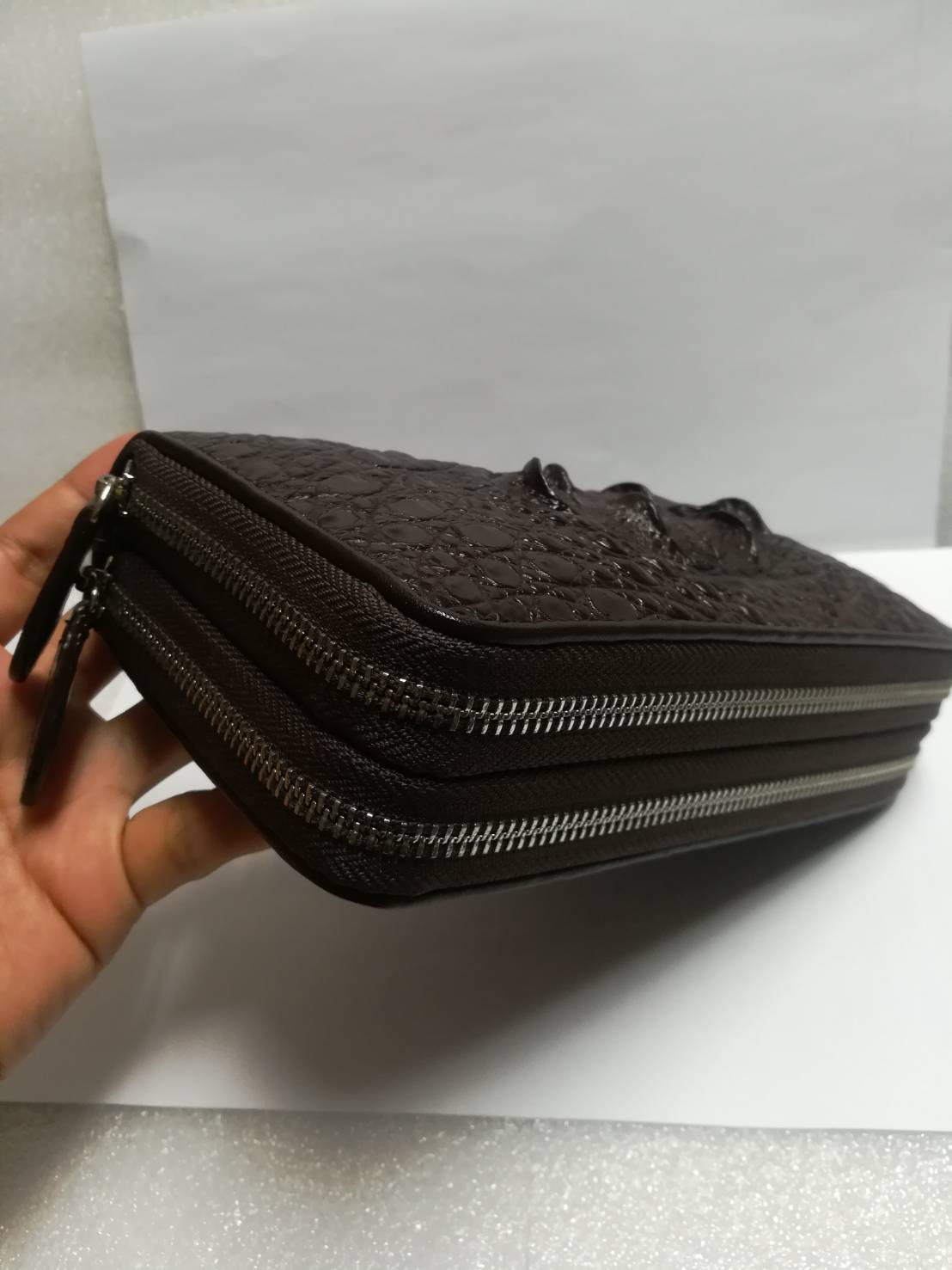 กระเป๋าหนังจระเข้แท้แบบซิปคู่(หนังกระดูกหัว)