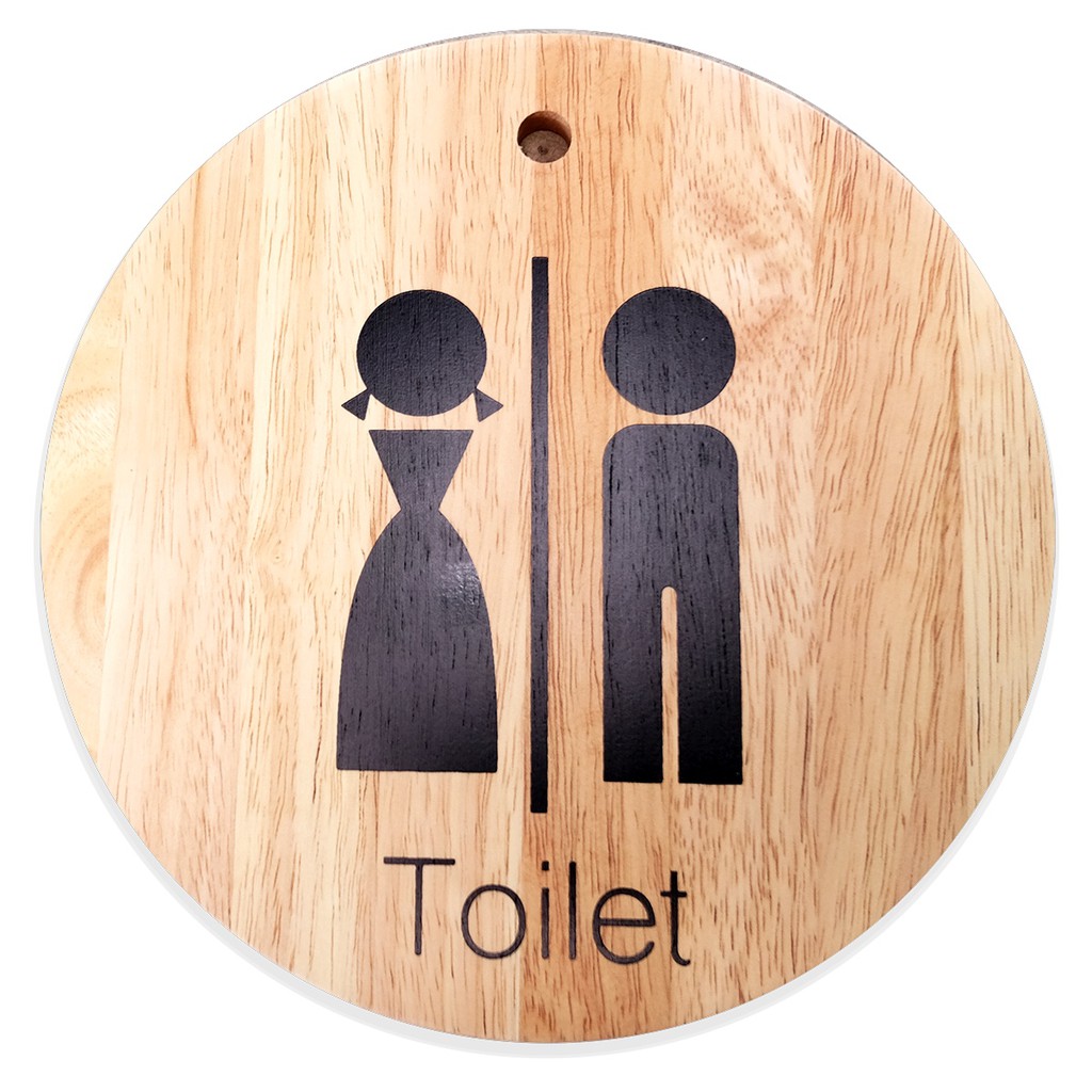 The Wood's Tale ป้ายห้องน้ำ ROUND SIGN (TOILET) จากไม้ธรรมชาติ มีรูสำหรับแขวน