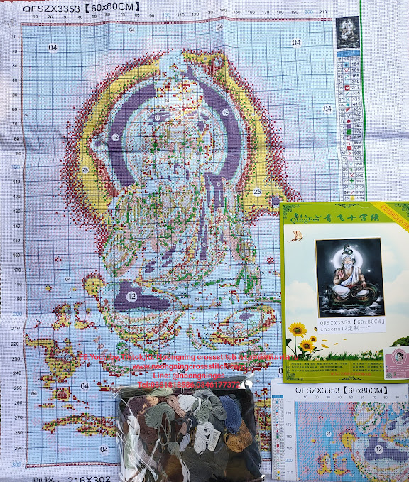 ครอสติส สั่งทํา 60x80ซม รูปปู่ภุชงค์นาคราช ชุดปักครอสติส พิมพ์ลาย ครอสติสจีน งานฝีมือทำที่บ้าน DIY