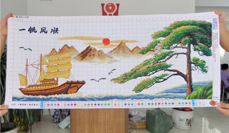 สำเภา ชุดปักครอสติส พิมพ์ลาย ครอสติสจีน งานฝีมือทำที่บ้าน DIY