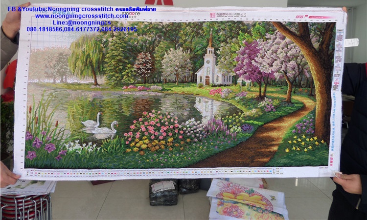 บ้านริมน้ำ ครอสติสปักสำเร็จ123x65cm ไม่รวมกรอบ งานฝีมือ DIY