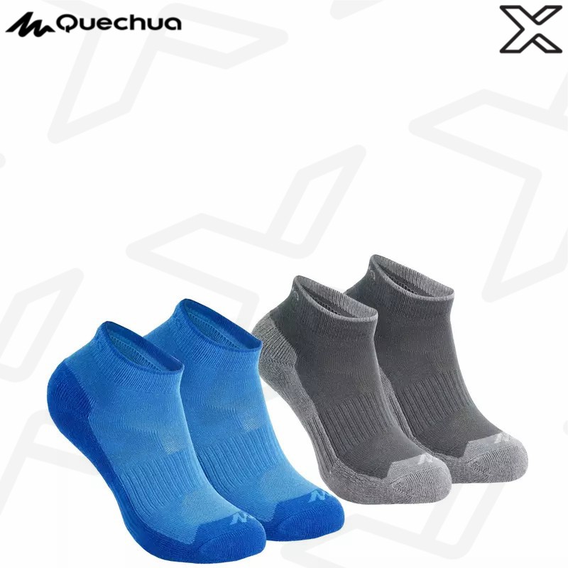 QUECHUA ถุงเท้าหุ้มข้อเด็กสำหรับใส่เดินป่ารุ่น MH100 2 คู่ (สีฟ้า/เทา)