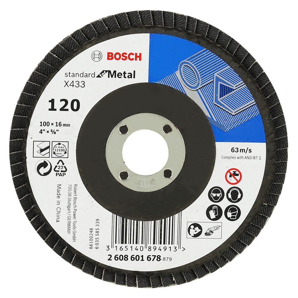 เครื่องมือช่าง สว่าน ดอกสว่าน จานทรายซ้อนหลังแข็ง BOSCH P120 4" STEEL FLAP DISC BOSCH P120 4"