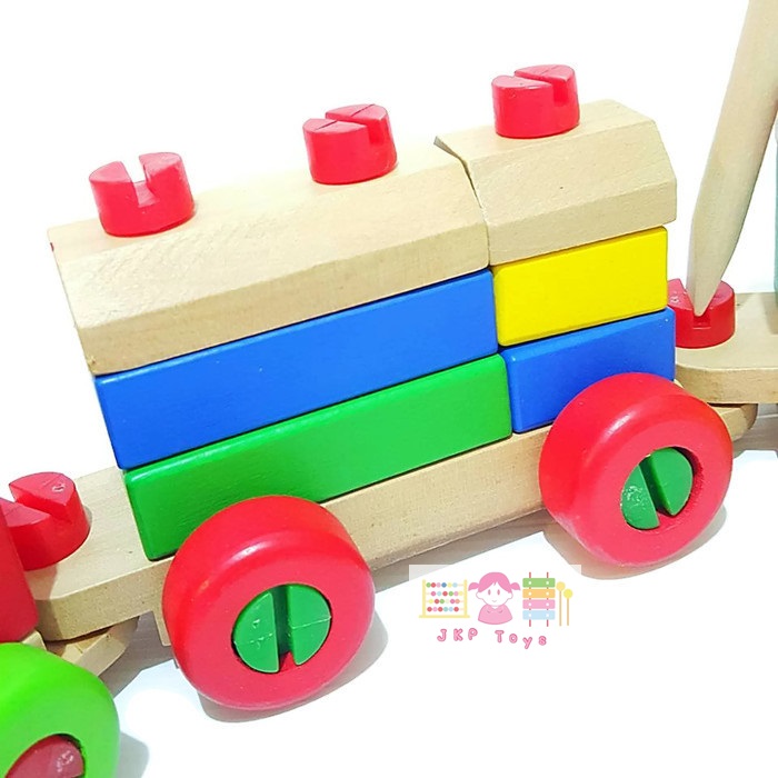 ของเล่นไม้ รถไฟไม้ขันน็อต รถไฟช่าง เซ็ตประกอบรถไฟขันน็อต
