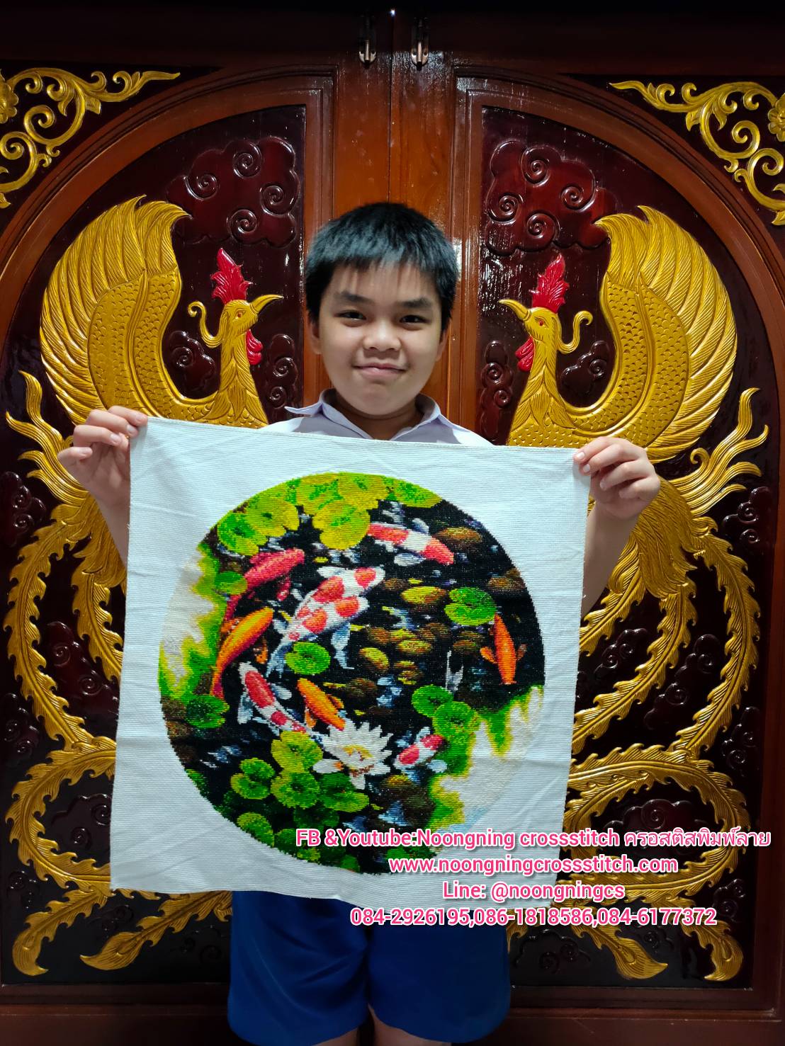 นกยูงเขียวรำแพน ชุดปักครอสติส พิมพ์ลาย ครอสติสจีน งานฝีมือทำที่บ้าน DIY