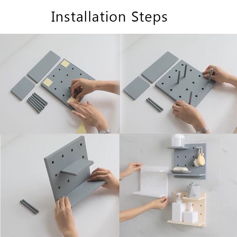 ชั้นวางติดผนัง ชั้นวางติดผนังไม่ต้องเจาะ ชั้นวางติดผนังห้องน้ำ ห้องครัว มีให้เลือก 3 สี Pegboard linhaomall