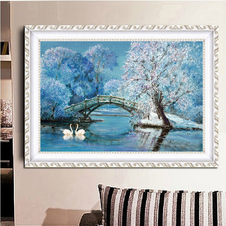 หงส์คู่ ครอสติสคริสตัล Diamond painting โมเสก ภาพติดเพชร งานฝีมือ DIY