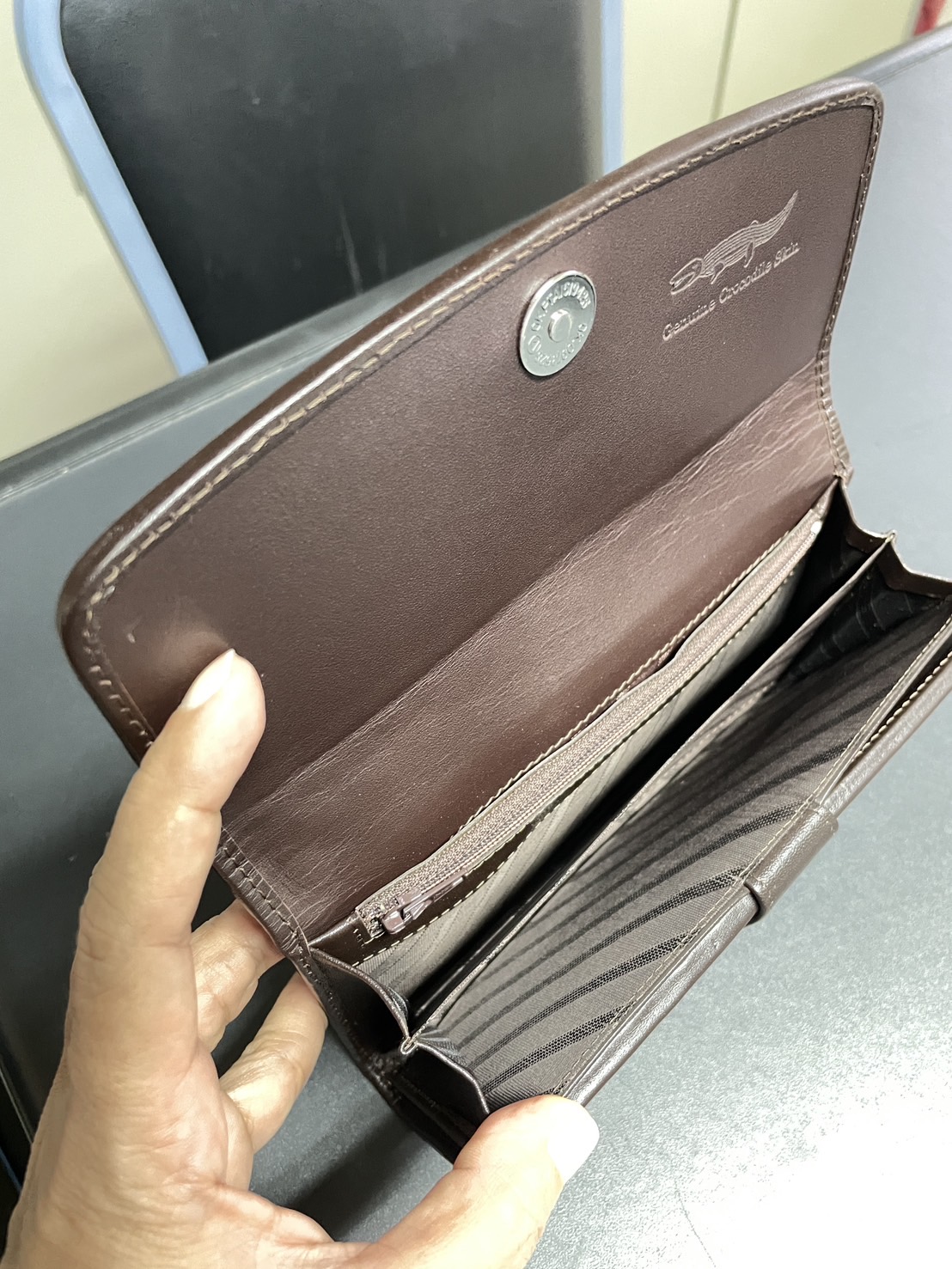 กระเป๋าหนังจระเข้แท้แบบ3พับ (หนังขา)