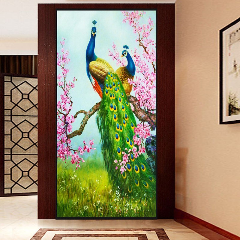 นกยูงคู่ ครอสติสคริสตัล Diamond painting โมเสก ภาพติดเพชร งานฝีมือทำที่บ้าน DIY