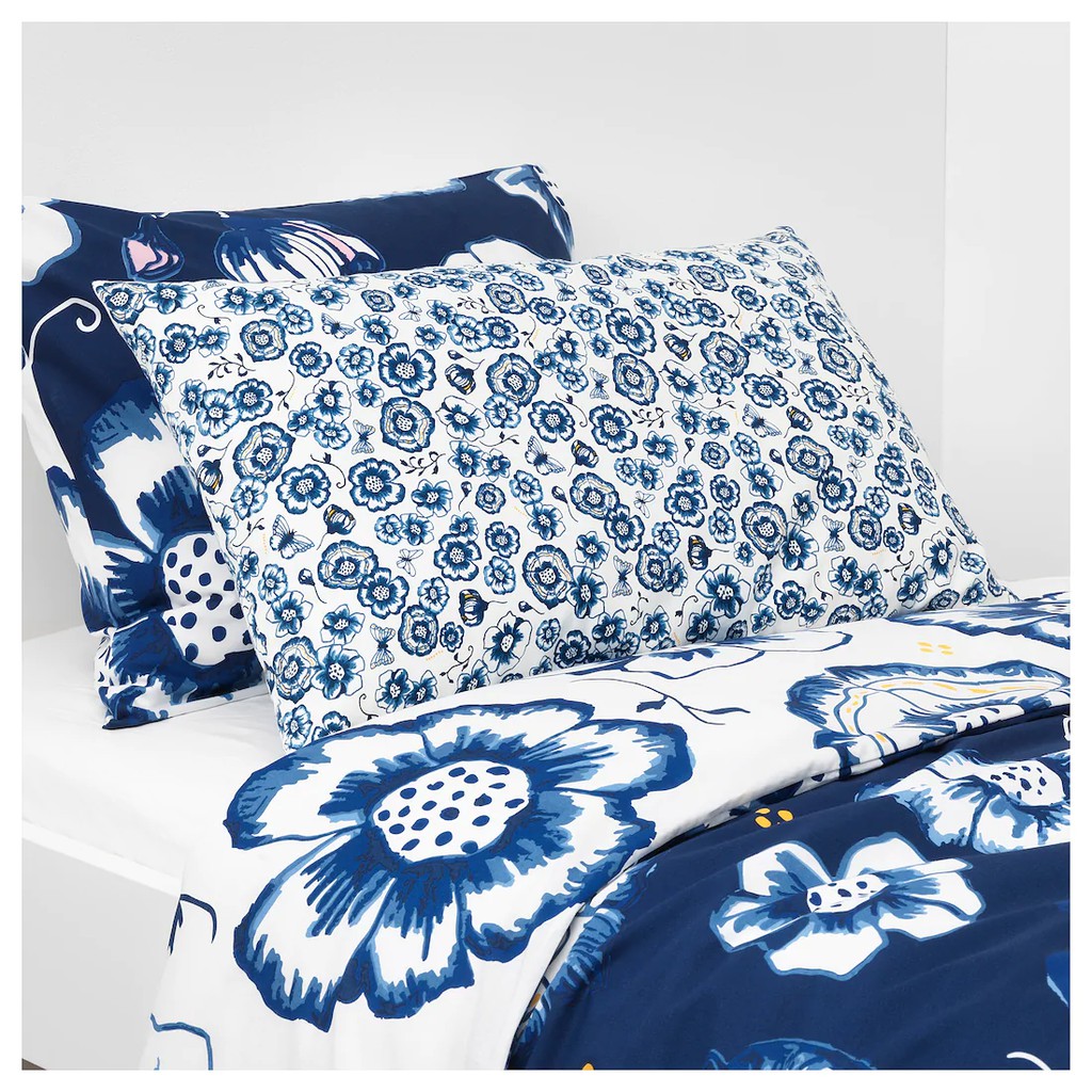 หมอน หมอนอิง หมอนโซฟา SÅNGLÄRKA ซงแลร์กา หมอนอิง, ลายดอกไม้, น้ำเงิน ขาว, 65x40 ซม.