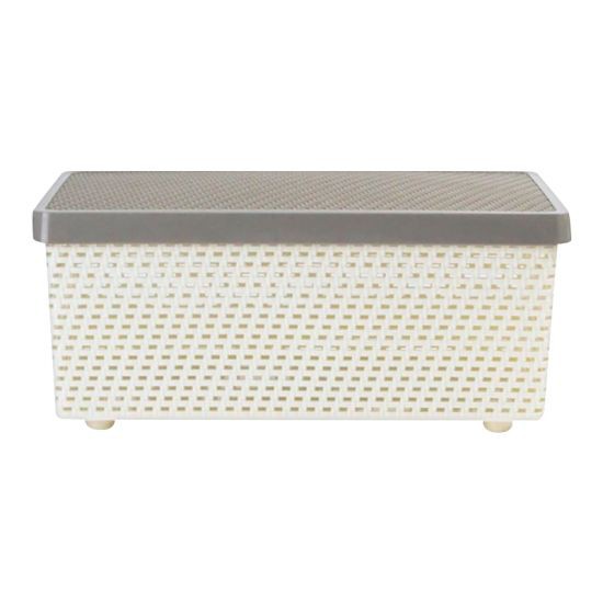 DKW ตะกร้าอเนกประสงค์ลายสานพร้อมฝาปิด รุ่น SENN HH-2095L-L ขนาด 37 x 26 x 16 ซม. สีครีม - เทา