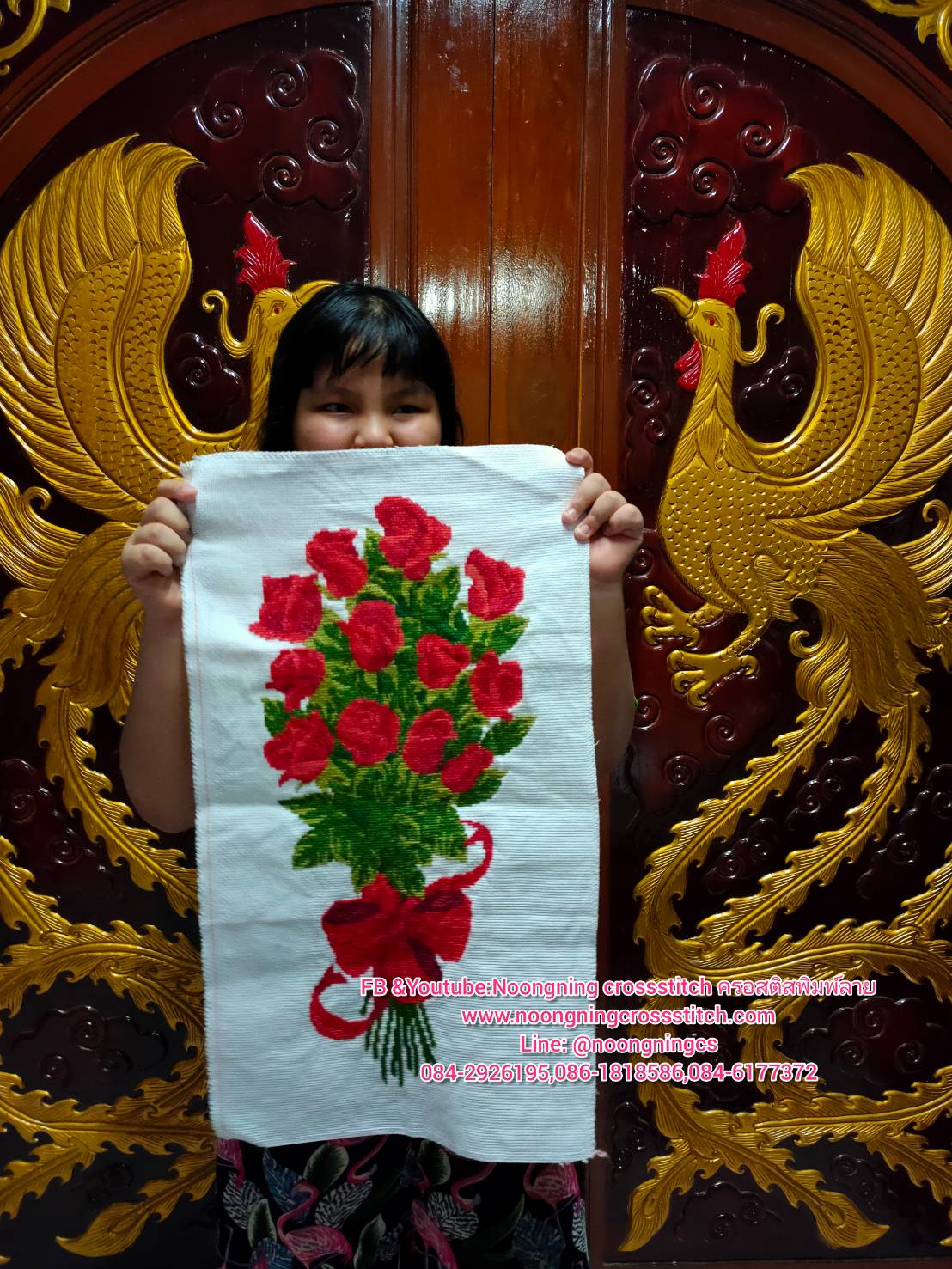 นกยูงเขียวรำแพน ชุดปักครอสติส พิมพ์ลาย ครอสติสจีน งานฝีมือทำที่บ้าน DIY