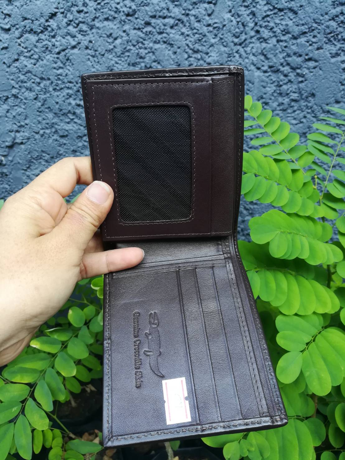 กระเป๋าหนังจระเข้แท้(หนังท้อง) สีน้ำตาล (ซับในมีตำหนิ)