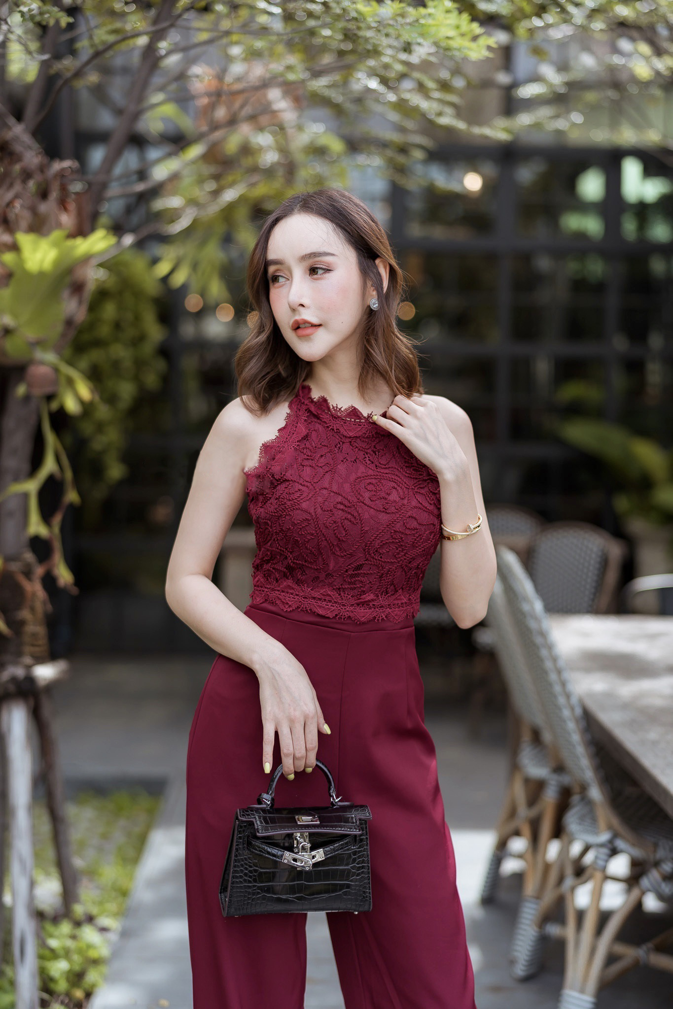 JS0095 จั๊มสูทขายาว จั๊มสูทออกงาน จั๊มสูทเกาหลี จั๊มสูทแขนกุด จั๊มสูทแฟชั่น (แดง)