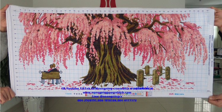 งานแต่งงานโรแมนติกใต้ต้นซากุระ ครอสติสปักสำเร็จ11CT:ขนาดผ้า :100X50 ซม.