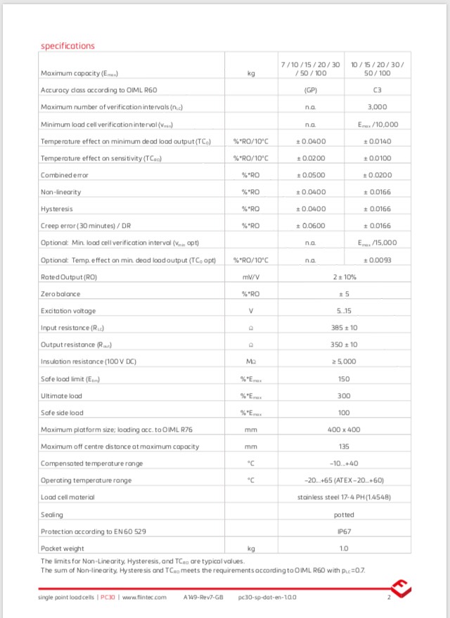 PC30 Single Point Load Cell (7 – 100kg)