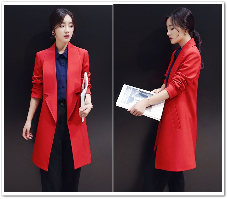 Spring and Autumn Red Wool Coat for Women