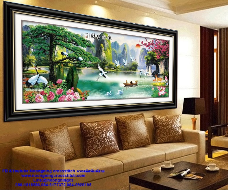 เรือสำเภา ชุดปักครอสติส พิมพ์ลาย ครอสติสจีน งานฝีมือทำที่บ้าน DIY