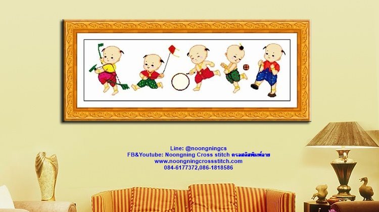 สุนัขในสวนดอกไม้ ชุดปักครอสติส พิมพ์ลาย ครอสติสจีน งานฝีมือทำที่บ้าน DIY